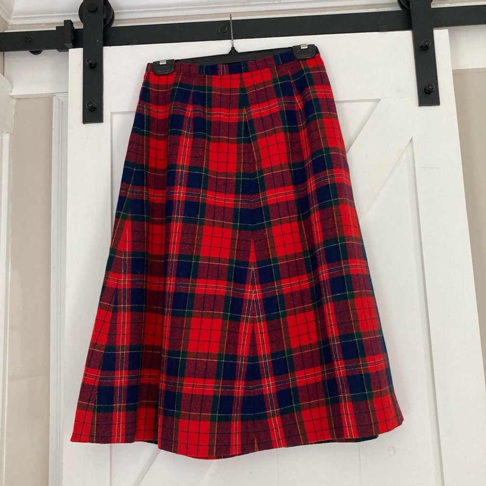 Vintage | Pendleton Red and Blue Midi A-Line Skirt